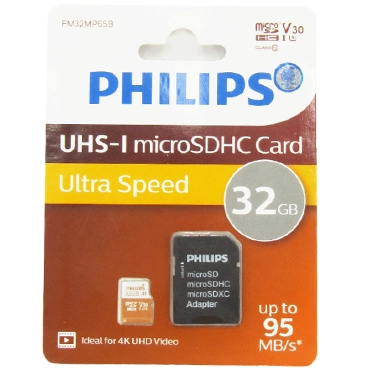 کارت حافظه microSDHC فیلیپس مدل Ultra Speed کلاس 10 استاندارد UHS-I U3 سرعت 95MB/s ظرفیت 32 گیگابایت به همراه آداپتور کارت حافظه microSDHC فیلیپس مدل Ultra Speed کلاس 10 استاندارد UHS-I U3 سرعت 95MB/s ظرفیت 32 گیگابایت به همراه آداپتور