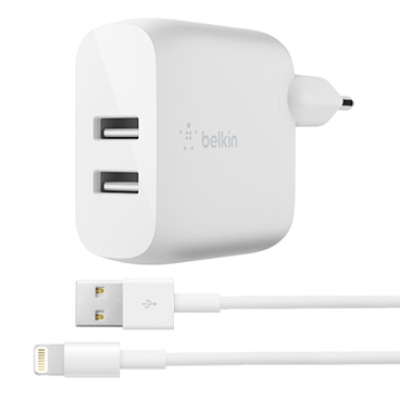شارژر دیواری بلکین مدل WCD001vf1M توان 24 وات + کابل تبدیل USB به لایتنینگ شارژر دیواری بلکین مدل WCD001vf1M توان 24 وات + کابل تبدیل USB به لایتنینگ