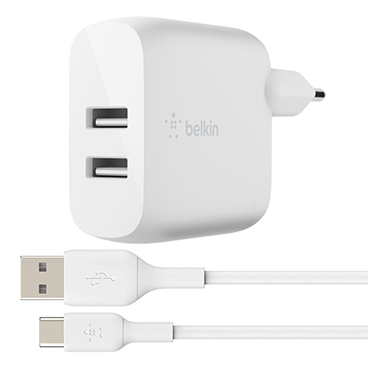 شارژر دیواری بلکین مدل WCE002vf1M توان 24 وات + کابل تبدیل USB-A به USB-C طول 1 متر شارژر دیواری بلکین مدل WCE002vf1M توان 24 وات + کابل تبدیل USB-A به USB-C طول 1 متر