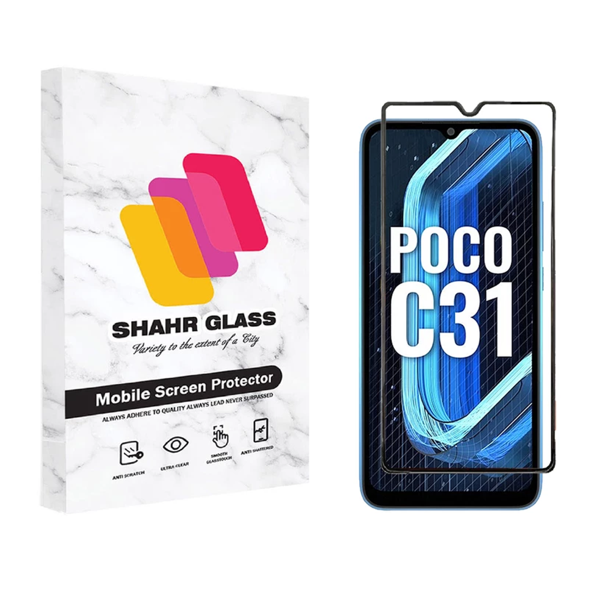 گلس گوشی پوکو C31 شهر گلس مدل WEVA گلس گوشی پوکو C31 شهر گلس مدل WEVA