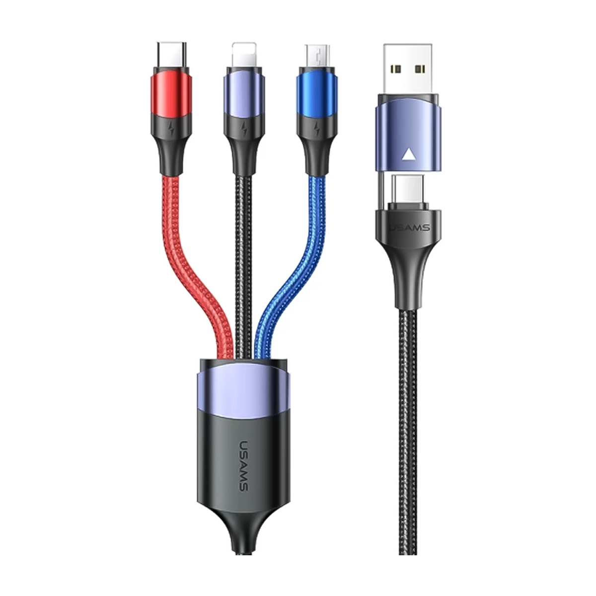 کابل تایپ سی - لایتنینگ - میکرو یو اس بی یوسمز مدل US-SJ549 طول 1.2 متر کابل تایپ سی - لایتنینگ - میکرو یو اس بی یوسمز مدل US-SJ549 طول 1.2 متر