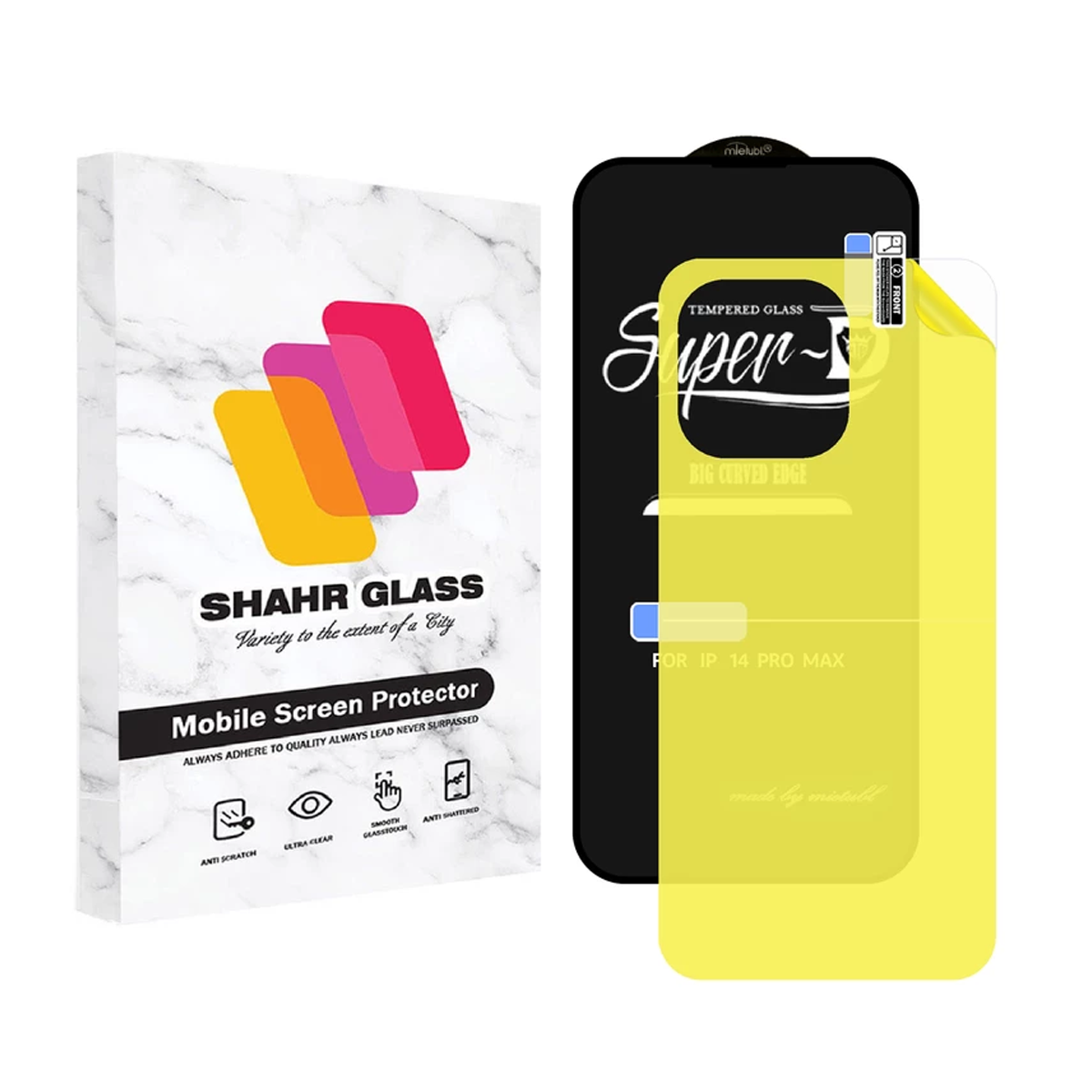 گلس گوشی اپل iPhone 14 Pro Max شهر گلس مدل 2SN-Glass به همراه محافظ پشت گوشی گلس گوشی اپل iPhone 14 Pro Max شهر گلس مدل 2SN-Glass به همراه محافظ پشت گوشی