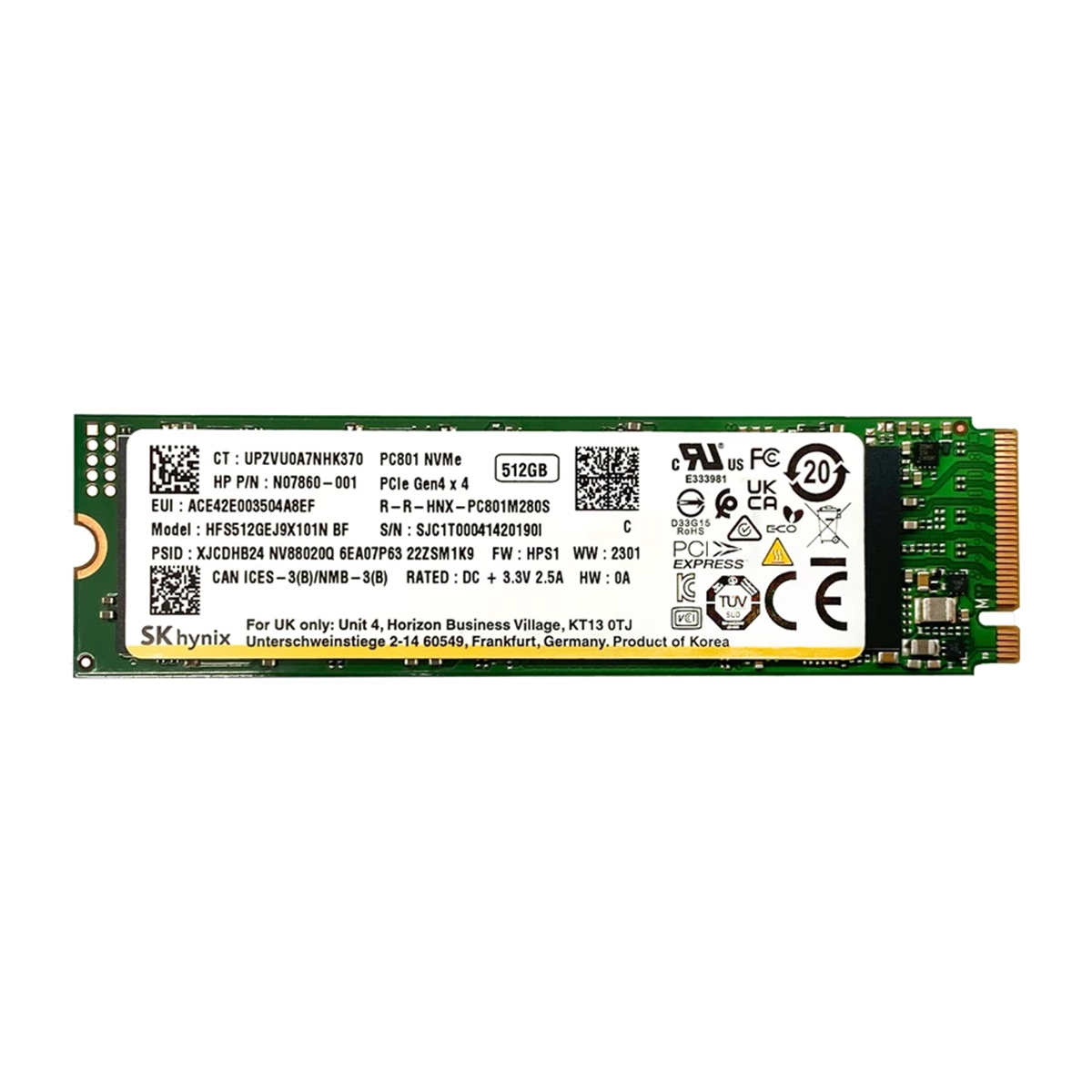 هارد اس اس دی اینترنال اس کی هاینیکس مدل PC801 NVMe Gen4x4 ظرفیت 512 گیگابایت هارد اس اس دی اینترنال اس کی هاینیکس مدل PC801 NVMe Gen4x4 ظرفیت 512 گیگابایت