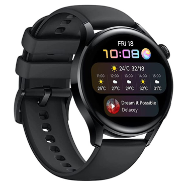  ساعت هوشمند هوآوی WATCH 3 با بدنه مشکی و بند لاستیکی مشکی