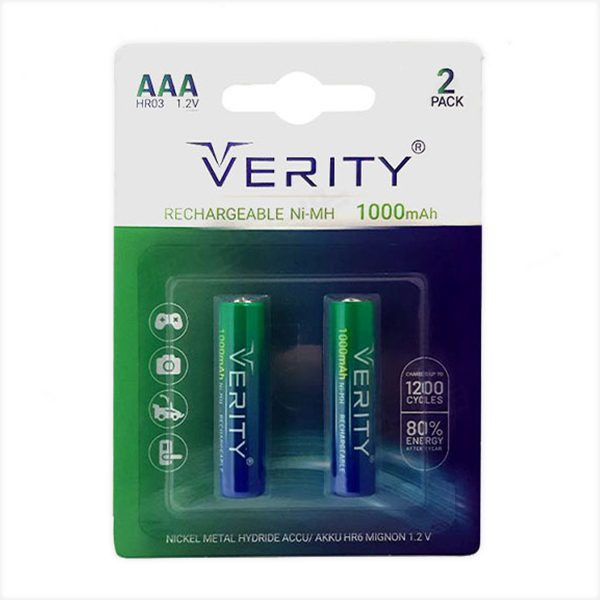 باتری نیم قلمی وریتی مدل HR03 ظرفیت 1000 میلی آمپر ساعت بسته 2 عددی باتری نیم قلمی وریتی مدل HR03 ظرفیت 1000 میلی آمپر ساعت بسته 2 عددی