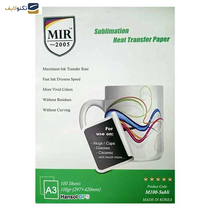 کاغذ سابلیمیشن میر مدل 100 گرمی سایز A3 بسته 100 عددی کاغذ سابلیمیشن میر مدل 100 گرمی سایز A3 بسته 100 عددی