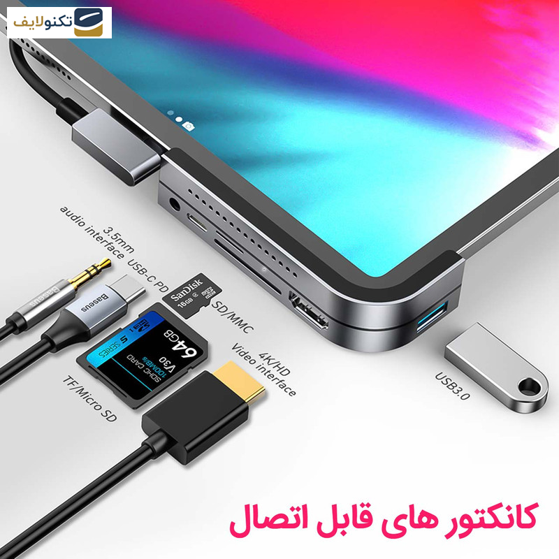 هاب 6 پورت USB-C باسئوس مدل CAHUB-WJ0G هاب 6 پورت USB-C باسئوس مدل CAHUB-WJ0G