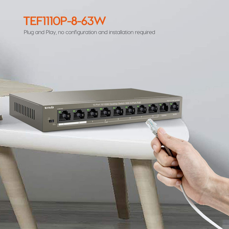 سوییچ 10 پورت POE تندا مدل TEF1110P-8-63W سوییچ 10 پورت POE تندا مدل TEF1110P-8-63W
