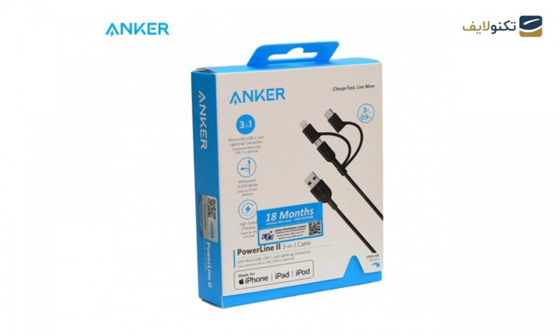 کابل تبدیل USB به لایتنینگ انکر مدل A8436 طول 0.9 متر کابل تبدیل USB به لایتنینگ انکر مدل A8436 طول 0.9 متر