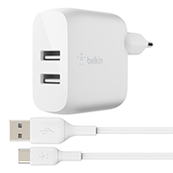 شارژر دیواری بلکین مدل WCE002vf1M توان 24 وات + کابل تبدیل USB-A به USB-C طول 1 متر-small-image