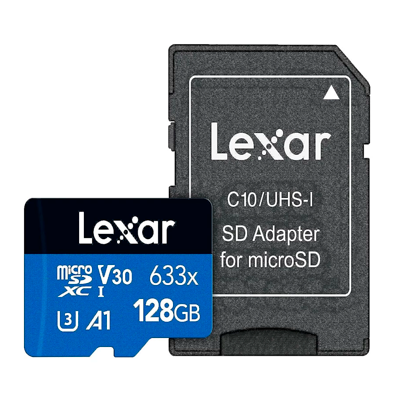 کارت حافظه microSDXC لکسار مدل 633X V30 A1 کلاس 10 استاندارد UHS-I U3 سرعت 100MBps ظرفیت 128 گیگابایت به همراه آداپتور-small-image