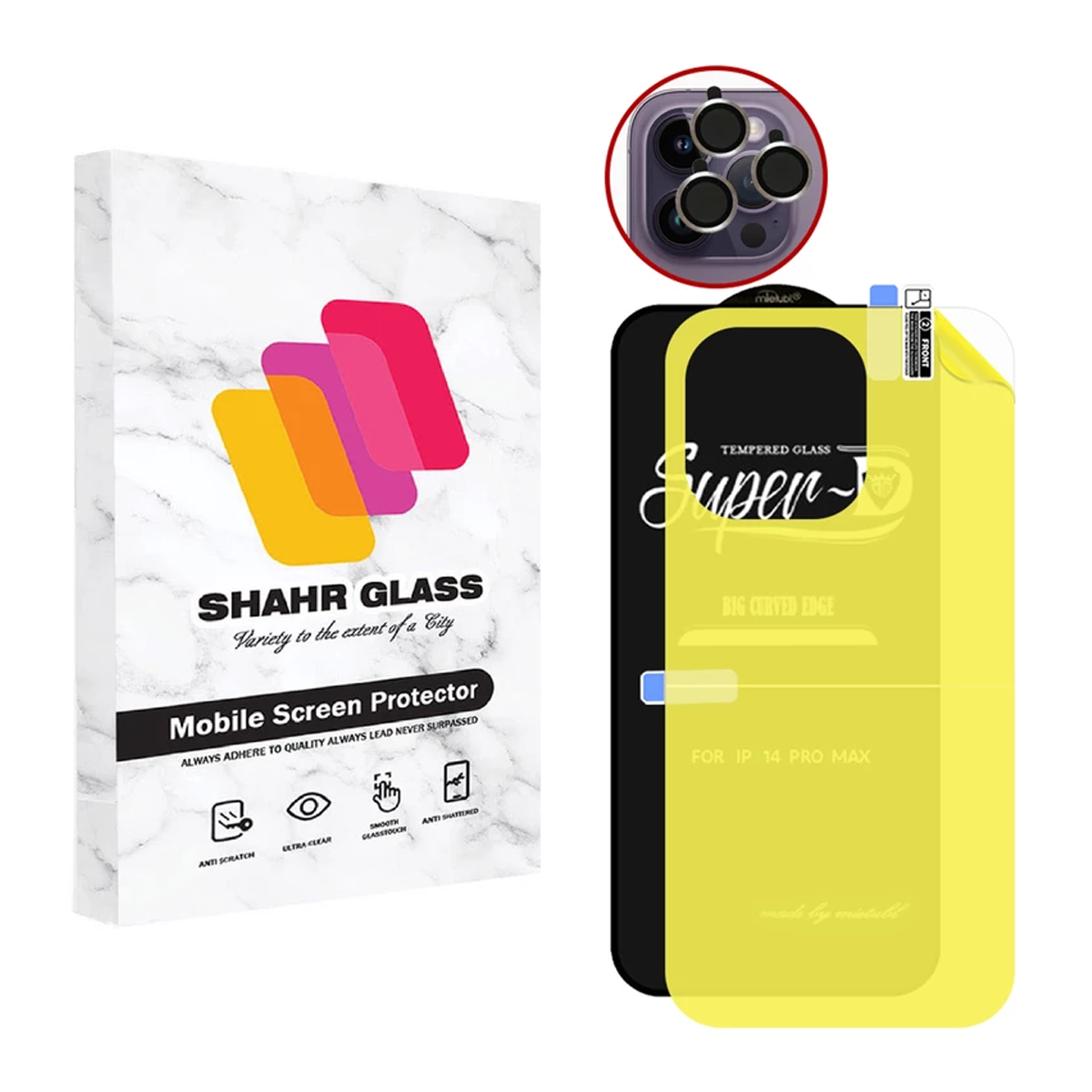 گلس گوشی اپل iPhone 14 Pro Max شهر گلس مدل 3SNR به همراه محافظ پشت گوشی و محافظ لنز دوربین copy-small-image.png