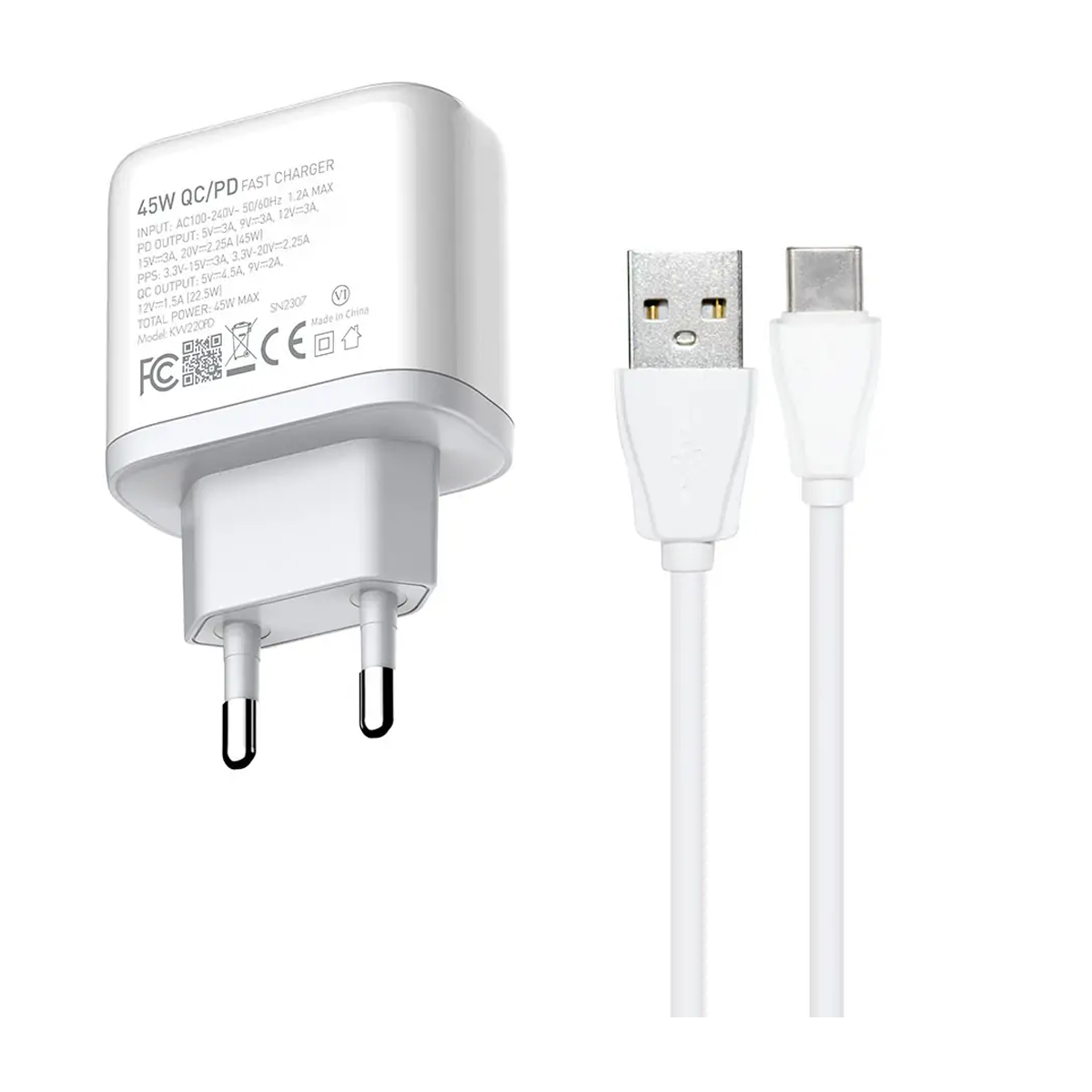 شارژر دیواری کینگ استار مدل KW220PD توان 45 وات به همراه کابل تایپ سی-small-image